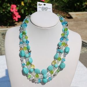 Stone & Bead Boho Statement Necklace Set Turquoise